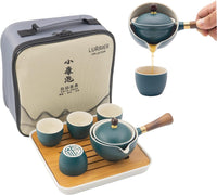 AOOKMIYA  Porcelain Chinese Gongfu Tea Set,Portable Teapot Set with 360 Rotation Tea maker and Infuser,Portable All in One Gift Bag for Travel,Home,Gifting,Outdoor and Office (Black)