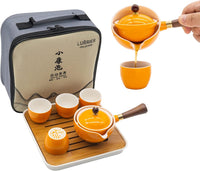 AOOKMIYA  Porcelain Chinese Gongfu Tea Set,Portable Teapot Set with 360 Rotation Tea maker and Infuser,Portable All in One Gift Bag for Travel,Home,Gifting,Outdoor and Office (Black)