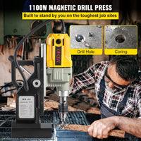 VEVOR Magnetic Drill, 1100W 1.57" Boring Diameter, 2697lbf/12000N Portable Electric Mag Drill Press with 7 Bits, 580 RPM Max Speed Drilling Machine for Any Surface and Home Improvement