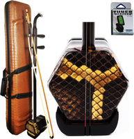 Professional Black Sandalwood Erhu - 2-String Chinese Violin Fiddle with Bow, 10-Grid Drum Skin, Learning DVD, Rosin, Cleaning Cloth, Bridge, and Hard Case Included