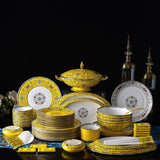 AOOKMIYA 86 Pcs Color Glaze Ceramic Tableware Set Chinese Household Bowls and Dishes Bowl Set Plate Manual Painting Golden Enamel