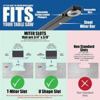 Fulton Precision Miter Gauge with Aluminum Miter Fence with 45 Degree Angled Ends for Maximum Stock Support and a Repetitive Cut Flip Stop