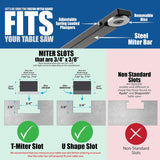 Fulton Precision Miter Gauge with Aluminum Miter Fence with 45 Degree Angled Ends for Maximum Stock Support and a Repetitive Cut Flip Stop