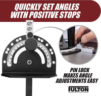 Fulton Precision Miter Gauge with Aluminum Miter Fence with 45 Degree Angled Ends for Maximum Stock Support and a Repetitive Cut Flip Stop