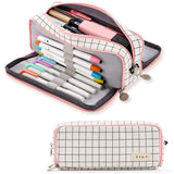 ANGOO 2X Large Pencil Case Big Capacity 3 Compartments Canvas Pencil Pouch For Boys Girls School Students,A