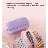 ANGOO 4 Partitions Pencil Bag Pen Case Dual Side Open Easy Handle Storage Pouch For Stationery School Student