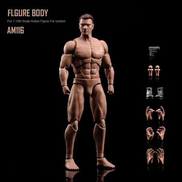 ANT AM116 1/12 Scale Male Super Flexible Joint Body with Head 6'' Soldier Muscale Strong Action Figure Doll