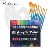 Acrylic Paint Set 12ml 24 Rich Paint Colors with 11 Brushes for Fabrics Painting Clothing Pigments Art Supplies  Artist Painting