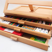 AOOKMIYA Adjustable Wooden 3-Drawer Storage Box Easel, Beechwood Portable Artist Desktop Case with Fold Down Canvas Easel for Markers