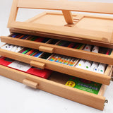 AOOKMIYA Adjustable Wooden 3-Drawer Storage Box Easel, Beechwood Portable Artist Desktop Case with Fold Down Canvas Easel for Markers