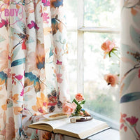 American Curtains for Living Dining Room Bedroom Modern Printed Curtains Pastoral Curtains Tulle Eyelet Curtains French Window