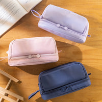 Angoo 4 Partitions Pencil Bag Pen Case Dual Side Open Easy Handle Storage Pouch for Stationery School Student A7121