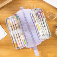 Angoo 4 Partitions Pencil Bag Pen Case Large Capacity Easy Handle Storage Pouch for Stationery School Student F7121