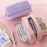 Angoo 4 Partitions Pencil Bag Pen Case Large Capacity Easy Handle Storage Pouch for Stationery School Student