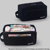 Angoo Basic Pencil Bag Pen Case Cream Color 3 Compartment Storage Pouch Pocket for Stationery School F7486