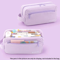 Angoo Basic Pencil Bag Pen Case Cream Color 3 Compartment Storage Pouch Pocket for Stationery School F7486