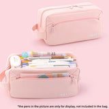 Angoo Basic Pencil Bag Pen Case Cream Color 3 Compartment Storage Pouch Pocket for Stationery School F7486