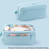 Angoo Basic Pencil Bag Pen Case Cream Color 3 Compartment Storage Pouch Pocket for Stationery School F7486