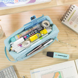 Angoo Basic Pencil Bag Pen Case Cream Color 3 Compartment Storage Pouch Pocket for Stationery School F7486