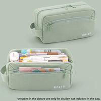 Angoo Basic Pencil Bag Pen Case Cream Color 3 Compartment Storage Pouch Pocket for Stationery School F7486