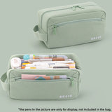 Angoo Basic Pencil Bag Pen Case Cream Color 3 Compartment Storage Pouch Pocket for Stationery School F7486