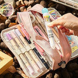 Angoo Cute Pencil Case Canvas for Girls Macaron Pencil Box Multilayer School Pouch Kawaii Pensil Case Pen Bag Storage Stationery