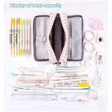 Angoo Dual Side Open Pen Case Pencil Bag 3 Compartments Multi Color Grid Dots Pocket Storage Pouch Stationery School A6899