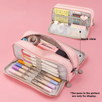 Angoo Dual Side Open Pen Case Pencil Bag 3 Compartments Multi Color Grid Dots Pocket Storage Pouch Stationery School A6899