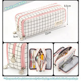 Angoo Dual Side Open Pen Case Pencil Bag 3 Compartments Multi Color Grid Dots Pocket Storage Pouch Stationery School A6899