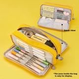 Angoo Dual Side Open Pen Case Pencil Bag 3 Compartments Multi Color Grid Dots Pocket Storage Pouch Stationery School A6899