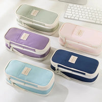 Angoo Kawaii Pencil Case Macaron Color Canvas Cute Big Pencil Pouch Pen Box Storage Bag Student School Supplies Stationery