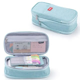 Angoo Kawaii Pencil Case Macaron Color Canvas Cute Big Pencil Pouch Pen Box Storage Bag Student School Supplies Stationery