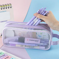 Angoo Large Grid Mesh Pencil Case 2 Compartment Pen Bag Clear Handheld Storage Pouch Transparent Makeup A7458