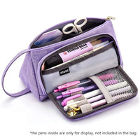 Angoo [Special] Grid Pen Pencil Case, Multi Slot Plaid Storage Bag, Big Pouch Organizer for Stationery Cosmetic Student A6443