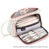 Angoo [Special] Grid Pen Pencil Case, Multi Slot Plaid Storage Bag, Big Pouch Organizer for Stationery Cosmetic Student A6443