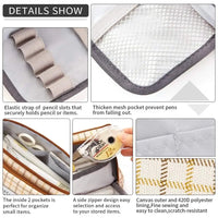 Angoo [Special] Grid Pen Pencil Case, Multi Slot Plaid Storage Bag, Big Pouch Organizer for Stationery Cosmetic Student A6443