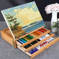 AOOKMIYA Artist Wooden Easel for Painting with Drawer Table Box Portable Desktop Mesa De Dibujo Suitcase Drawing Hardware Art Supplies