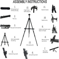 AOOKMIYA Artist's easel, aluminum metal tripod display stand with adjustable height, with portable bag, for floor/desktop drawing and dis