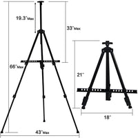 AOOKMIYA Artist's easel, aluminum metal tripod display stand with adjustable height, with portable bag, for floor/desktop drawing and dis