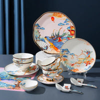 AOOKMIYA Auspicious deer bowl and dish set, high grade bone china tableware combination, creative Chinese bowl and dish gift box