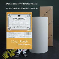 BAOHONG-Rolo de papel aquarela branca natural, papel profissional, imprensa a frio, áspero, 100% algodão, 10,6 ", 14,6" x 394 ", 37cm x 10m, 300g