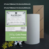 BAOHONG Watercolor Paper Roll 300g Natural White 100% Cotton 10.6/14.6in*394in (27/37cm*10m) Professional Paper Cold Press Rough