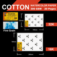 Baohong 20pcs 100% Cotton Artist Watercolor Drawing Paper 300gsm 32K 16K Art Supplies Student School Supplies