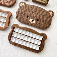 AOOKMIYA Bear Walnut/Sapele Wooden Empty Watercolor Paint Box With Half Pans Professional Paint Palette Tray For Painting Art Supplies