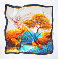 Birdtree 100%Mulberry Silk Art Printing Scarf Spring Autumn New Shawl Designed Elegant Kerchief Fashion Scarves A3N854QM