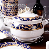 AOOKMIYA Black Jingdezhen 48 head bone china tableware dishes dishes suit European ceramics tableware blue Yu