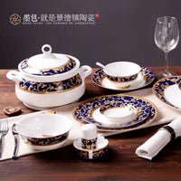 AOOKMIYA Black Jingdezhen 48 head bone china tableware dishes dishes suit European ceramics tableware blue Yu