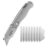 Bolso Folding Alumínio Alloy Box Cutter Utility Faca com Belt Clip, Lâminas De Troca Rápida, Botão De Liberação Fácil, Auto Bloqueio