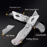 Bolso Folding Alumínio Alloy Box Cutter Utility Faca com Belt Clip, Lâminas De Troca Rápida, Botão De Liberação Fácil, Auto Bloqueio