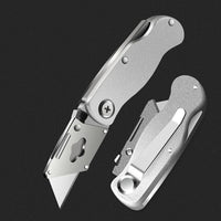 Bolso Folding Alumínio Alloy Box Cutter Utility Faca com Belt Clip, Lâminas De Troca Rápida, Botão De Liberação Fácil, Auto Bloqueio